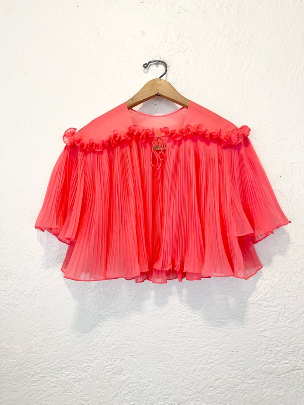 Vintage Cropped Top Cape Pleated Tie Front Fairy Coquette Coral Small S - Picture 9 of 13